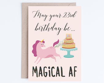 Funny Unicorn Birthday Card Instant Download, 23rd Birthday Cards Printable, Magical AF, Unicorn Fart Sprinkles, For Her, Friend, Sister, 23