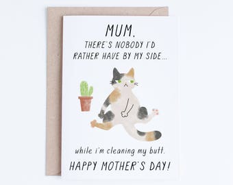 Mothers Day Cards Instant Download, Funny Mother's Day Printable Card, From the Cat, Cards For Her, Cat Mums, Mothering Sunday, Calico