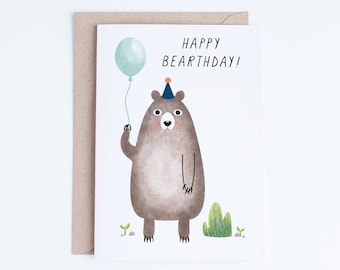 Printable Birthday Cards, Kids Birthday Card Instant Download, Birthday Bear Card, Digital Cards for Nephew, Children Birthday Cards, Boys