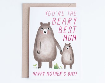 Mothers Day Cards Printable, Cute Bears Mother's Day Digital Download, Best Mum, Mothering Sunday, for Her, From the Baby, Kid, Child