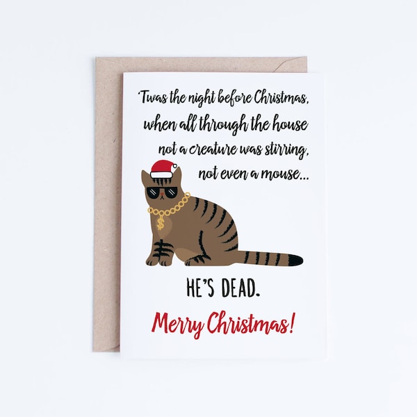 Funny Christmas Cards Instant Download, Dark Humor Christmas Illustration, Gangster Tabby Cat Printable Card, For Friend, Meme Thug Life Cat
