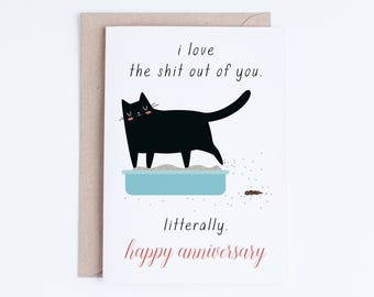 Printable Anniversary Cards, Instant Download Funny Anniversary Cards, Boyfriend, Girlfriend, Husband, Wife, Black Cat, Punny Cards, Puns