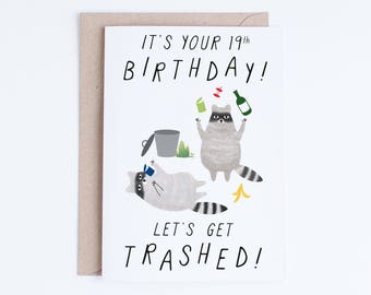 Printable 19th Birthday Cards, Funny 19 Birthday Cards Instant Download, Freegan Raccoons, Canada, Canadians, For Her, Him, For Friends