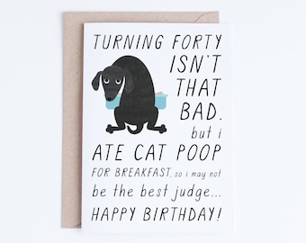 Pet Dad, 40th Birthday Printable Cards, Instant Download, 40 Birthday Black Dog Card, Funny Forty Birthday for Dog Lovers, For Him, For Her
