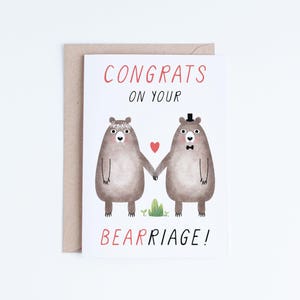 Printable Wedding Cards, Digital Congratulations Cards, Congrats Card Instant Download, Bears Marriage Card, Funny Bears, Cute Illustration image 1