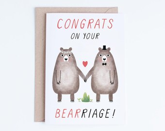 Printable Wedding Cards, Digital Congratulations Cards, Congrats Card Instant Download, Bears Marriage Card, Funny Bears, Cute Illustration