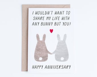 Printable Anniversary Cards, Anniversary Digital Cards, Happy Anniversary Bunnies Illustration, Bunny Anniversary Cards Instant Download