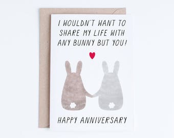 Printable Anniversary Cards, Anniversary Digital Cards, Happy Anniversary Bunnies Illustration, Bunny Anniversary Cards Instant Download