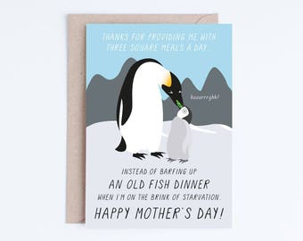 Printable Mothers Day Cards Instant Download, Funny Mother's Day Cards, Penguins, For Mom, Cards For Her, Gifts for Her, Gross Cards