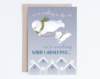 Pet Holiday Card, Printable Dog Christmas Cards, Funny Christmas Card, Snowman, Walking Westie Christmas, Westies, West Highland Terrier