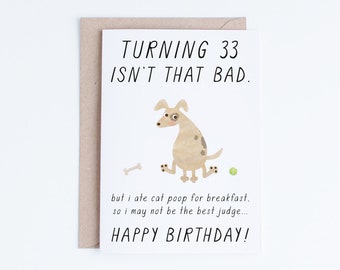 33rd Birthday Printable Cards, Instant Download, 33 Birthday Dog Card, Funny Thirty-Three Birthday for Dog Lovers, For Him, For Her, Lab