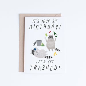 Cartes imprimables du 21e anniversaire, téléchargement instantané de cartes d'anniversaire drôles de 21, ratons laveurs de Freegan, soyons jetés à la poubelle, pour elle, lui, pour les amis