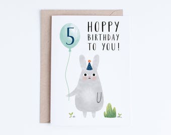 Printable 5th Birthday Cards, Boys Fifth Birthday Card Instant Download, 5 Birthday Bunny Card, Digital Cards for Nephew, Boys, Grandson