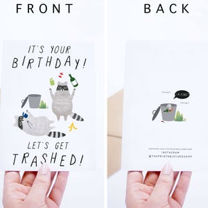 Printable Birthday Cards, Funny Birthday Cards Instant Download, Freegan Raccoons, Trash Panda, Let&#39;s Get Trashed, For Her, Him, For Friends