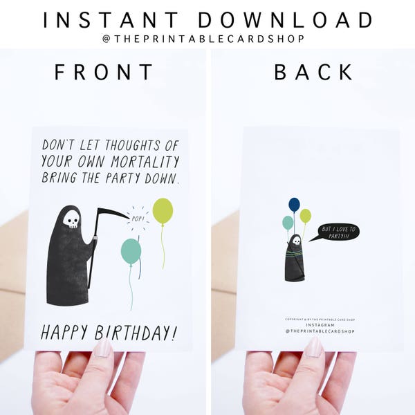 Printable Birthday Cards, Dark Humor Birthday Cards Instant Download, Birthday Cards for Him, For Her, Him, For Friends, Death, Grim Reaper