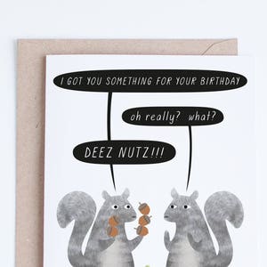 Funny Birthday Cards Instant Download, Printable Birthday Card for Friends, Deez Nutz Squirrels Birthday Illustration, For Her, For Him image 1