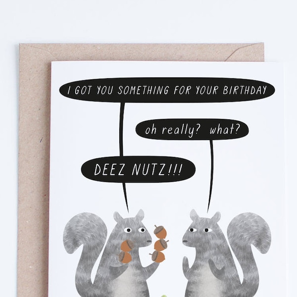 Funny Birthday Cards Instant Download, Printable Birthday Card for Friends, Deez Nutz Squirrels Birthday Illustration, For Her, For Him