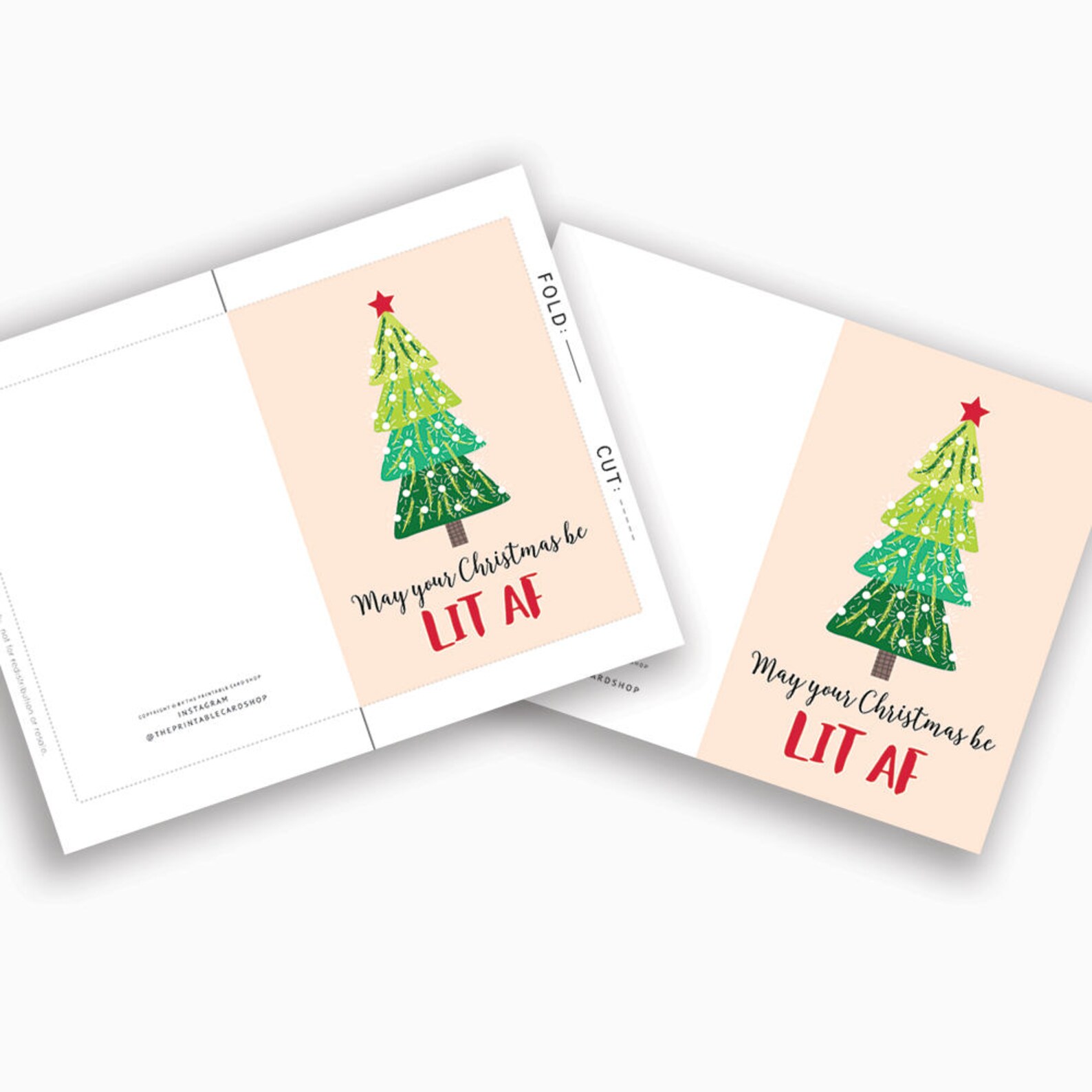 Printable Christmas Cards for Friends, Lit AF Christmas Tree Card ...