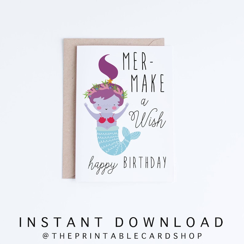 Printable Mermaid Birthday Cards Girls Birthday Cards Instant - Etsy