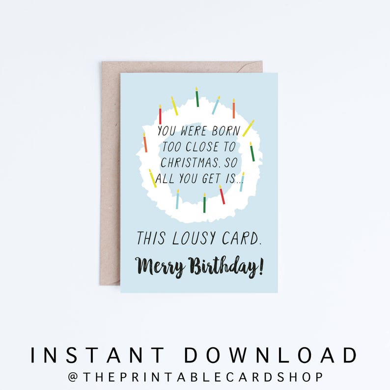 Merry Birthday Card Download, Funny Printable Birthday Card, Christmas December Birthday Card, January Birthday Cards, Sagittarius Capricorn image 1