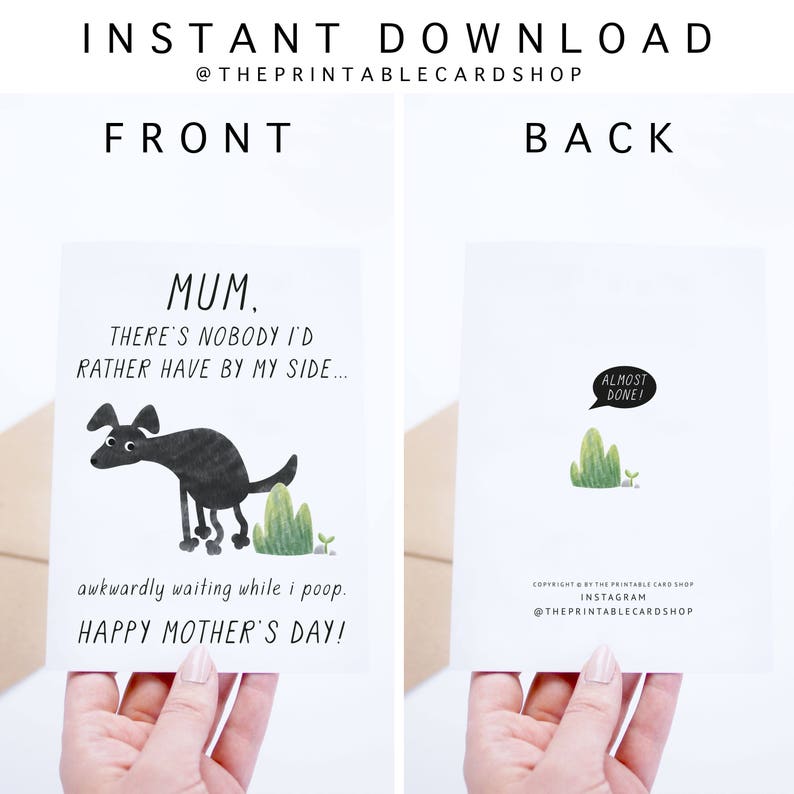 Printable Mothers Day Cards Instant Download, Funny Mother's Day Card, From the Dog, Gifts for Her, Black Dog Mums, Mothering Sunday image 2