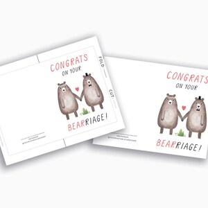 Printable Wedding Cards, Digital Congratulations Cards, Congrats Card Instant Download, Bears Marriage Card, Funny Bears, Cute Illustration image 2