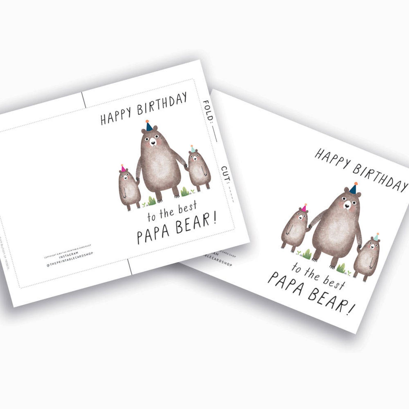 birthday cards for dad printable papa bear birthday card etsy