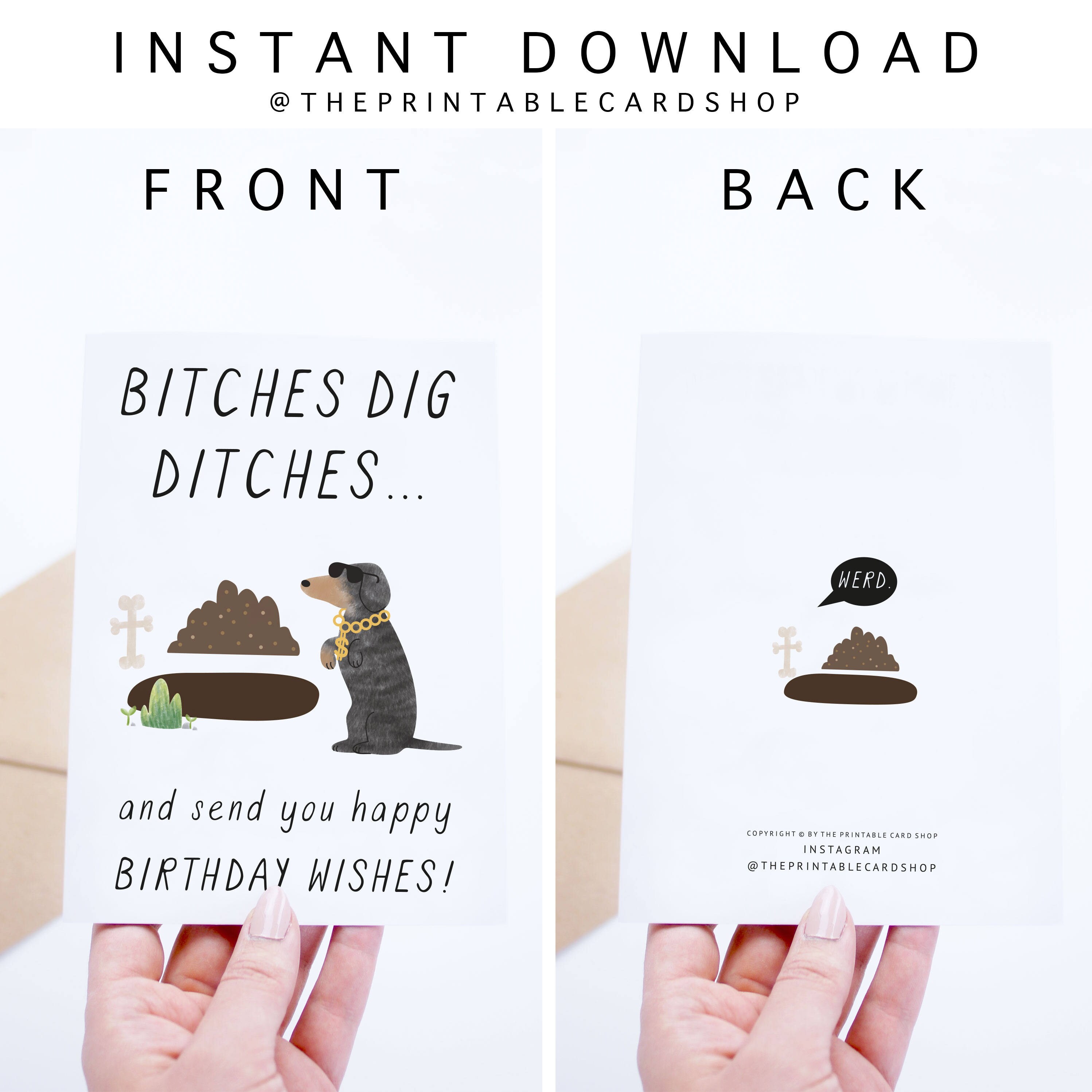 Wiener Dog Birthday Cards Instant Download, Funny Dachshund Card ...