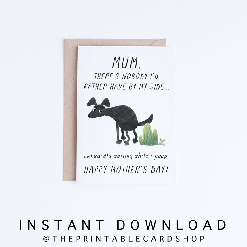 Printable Mothers Day Cards Instant Download, Funny Mother's Day Card, From the Dog, Gifts for Her, Black Dog Mums, Mothering Sunday image 1