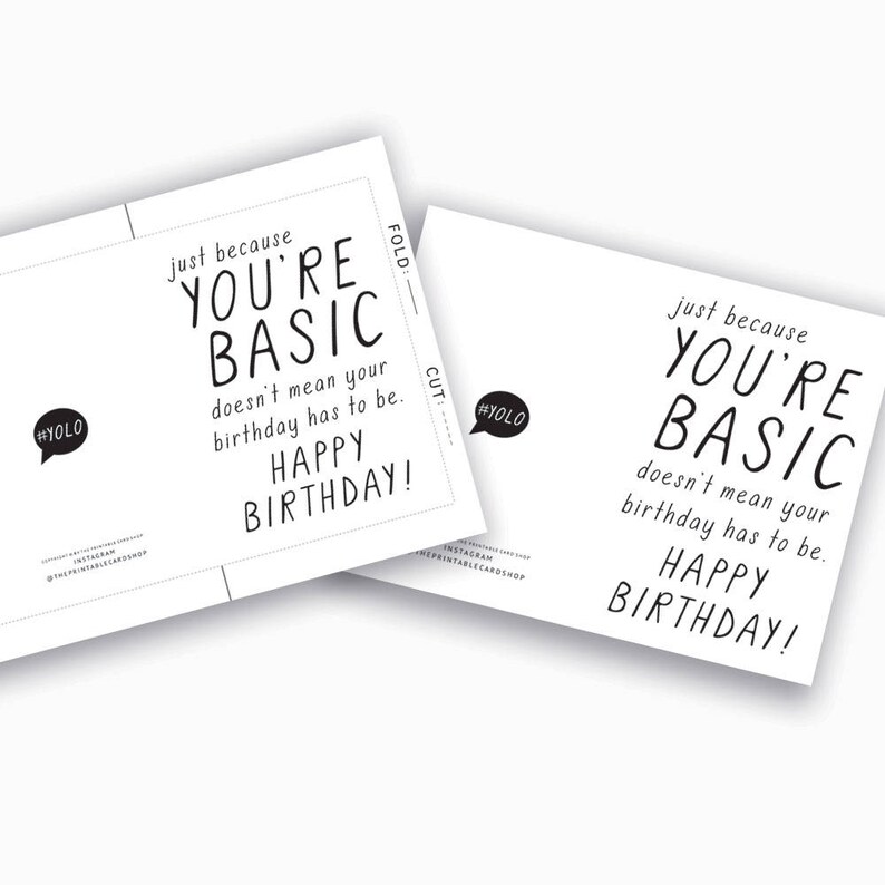 Printable Birthday Cards for Friend, Basic Birthday Cards Instant Download, For Her, Him, Basic Bitch, Funny Birthday Card, Yolo image 3