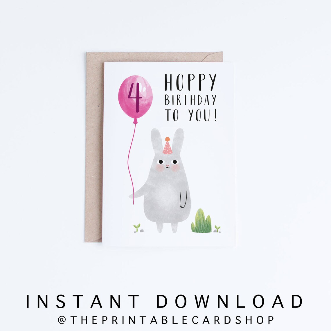 Printable 4th Birthday Cards, Girls Fourth Birthday Card Instant ...