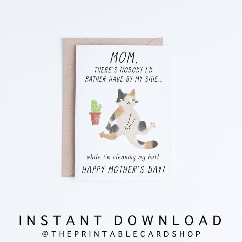 Mothers Day Cards Instant Download, Funny Mother's Day Printable Card, From the Cat, Cards For Her, Gifts for Her, Cat Moms, for Cat Lovers image 1