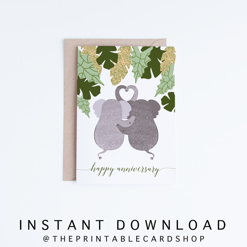 Printable Anniversary Cards, Happy Anniversary Elephants Digital ...