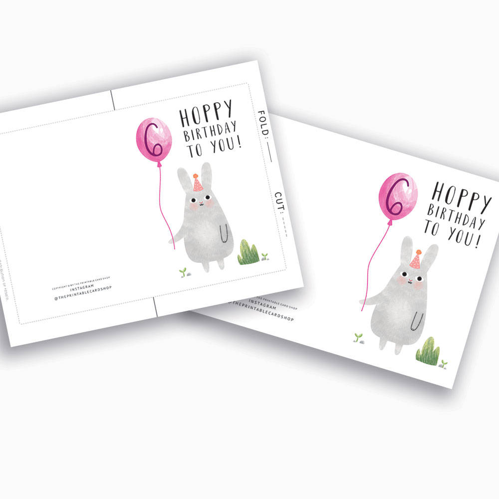 Printable 6th Birthday Cards, Girls Sixth Birthday Cards Instant ...