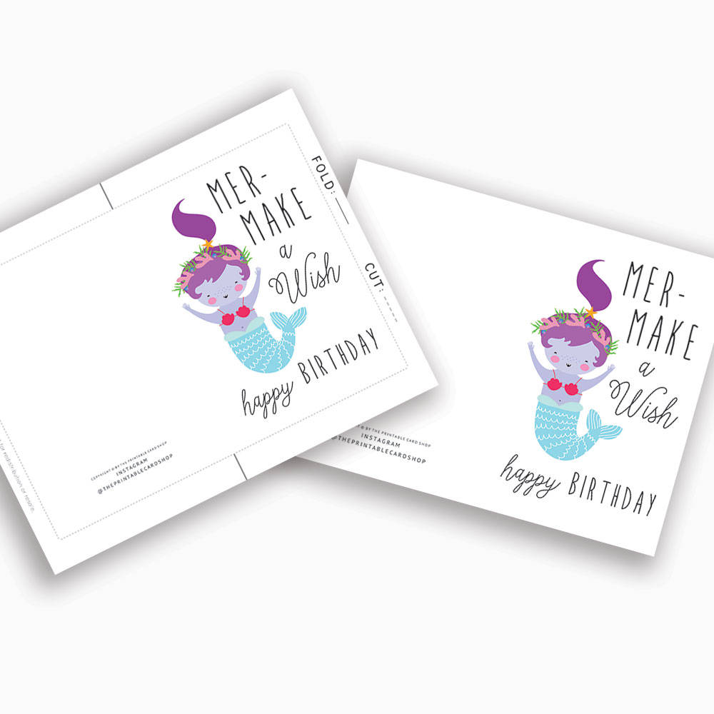 Printable Mermaid Birthday Cards Girls Birthday Cards Instant - Etsy