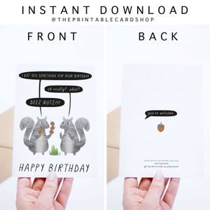 Funny Birthday Cards Instant Download, Printable Birthday Card for Friends, Deez Nutz Squirrels Birthday Illustration, For Her, For Him image 2