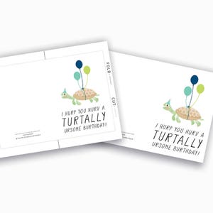 Printable Birthday Cards, Funny Turtle Birthday Cards Instant Download, Quirky Humor, Derp, Turtle Illustration, For Her, Him, For Friend image 2