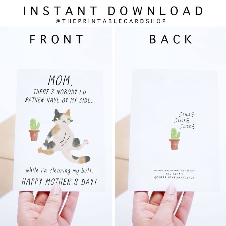 Mothers Day Cards Instant Download, Funny Mother's Day Printable Card, From the Cat, Cards For Her, Gifts for Her, Cat Moms, for Cat Lovers image 2