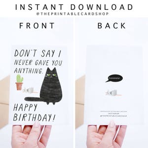 Cat Birthday Cards Instant Download, Funny Printable Birthday Cards, Black Cat Illustration, For Her, For Him, For Friend, Cat Lovers image 2