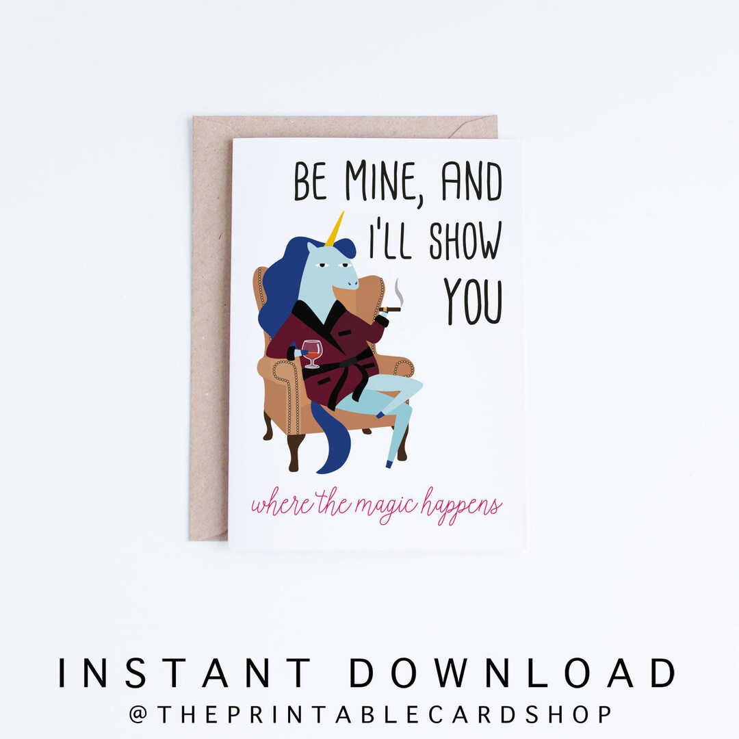 Printable Valentine Day Cards, Funny Unicorn Valentines Card Instant ...