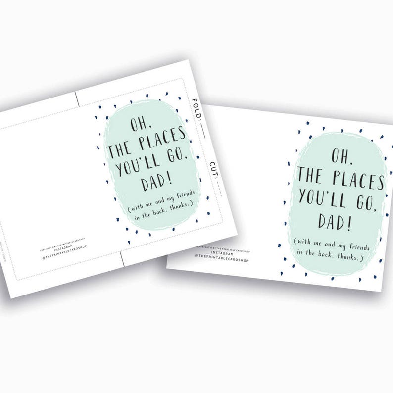 Funny Fathers Day Cards Printable, Oh The Places You'll Go Father's Day Digital Download, Typographic Card For Dad, For Him, From Teenager image 2