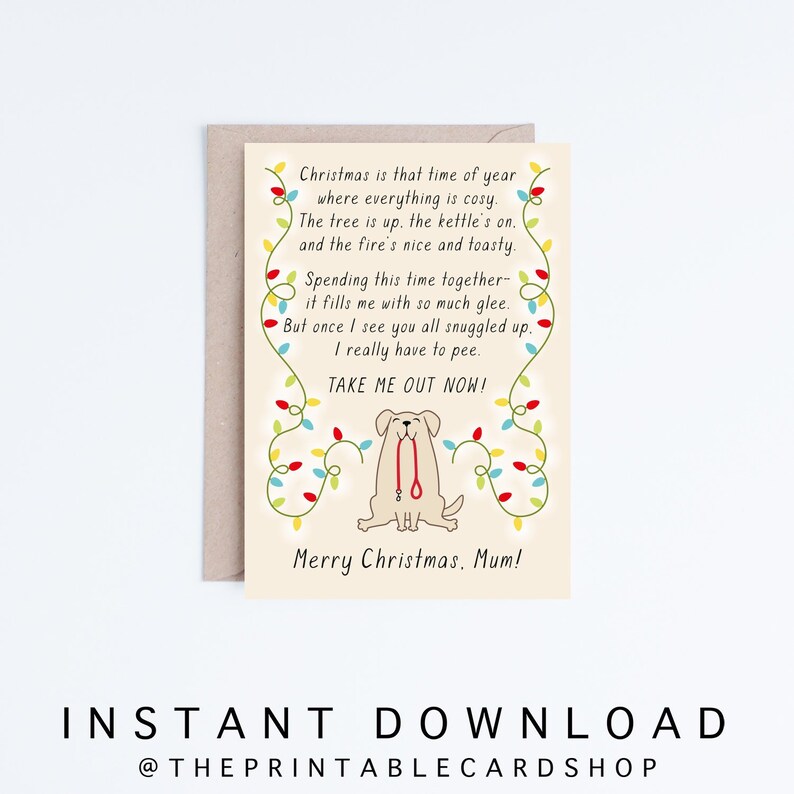 Dog Christmas Card Instant Download, Printable Christmas Cards From the ...