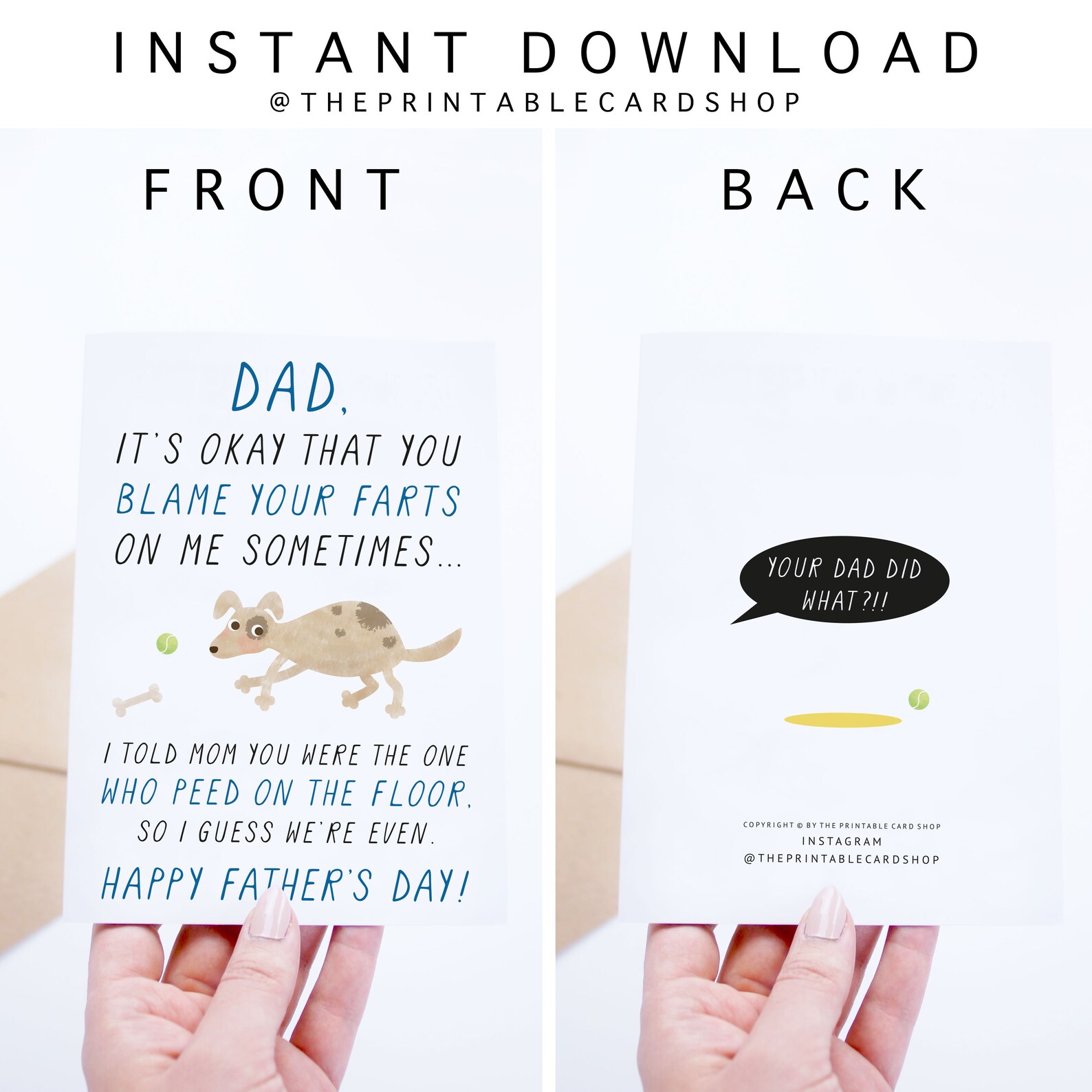 Pet Dad Printable, Fathers Day Cards Instant Download, Funny Dad Card ...