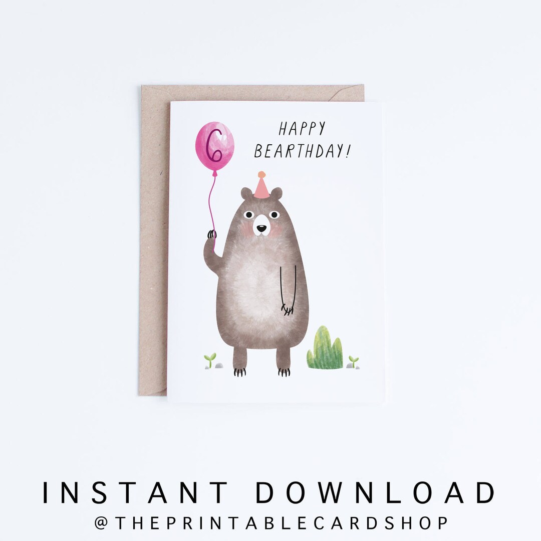 Printable 6th Birthday Cards, Girls Sixth Birthday Cards Instant ...