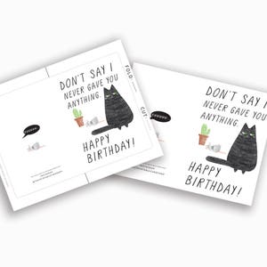 Cat Birthday Cards Instant Download, Funny Printable Birthday Cards, Black Cat Illustration, For Her, For Him, For Friend, Cat Lovers image 3