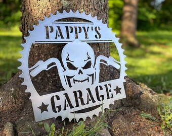 Letrero de garaje para motocicletas, personalizable / letrero de metal / calavera / letrero de engranaje / decoración de garaje / arte de pared