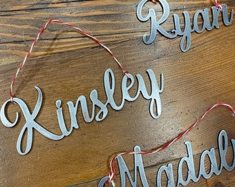 Custom Name Ornaments, Metal Stocking Tags, personalized ornament, metal wording,