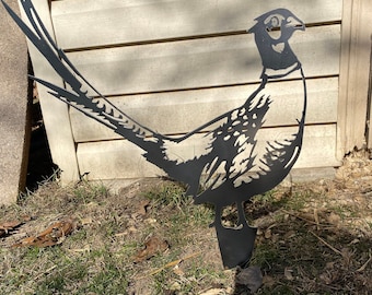 Pheasant yard stake, metal art, wall art, garden decor, bird hunting, pheasant art