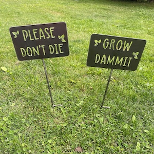 Gartenpfähle, Grow Dammit, Please Don&#39;t Die, Blumenbeet, Gartenschild, Gartengeschenk, Metallschild, Yard Stake, Yard Art
