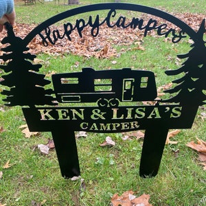 Campsite yard stake, camper sign, metal camp sign, rv, campground, customizable outdoor sign, camping sign, monogram, metal ground stake